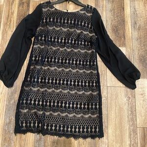 Black Sheath Dress with Bishop Sleeves and Crew Neck